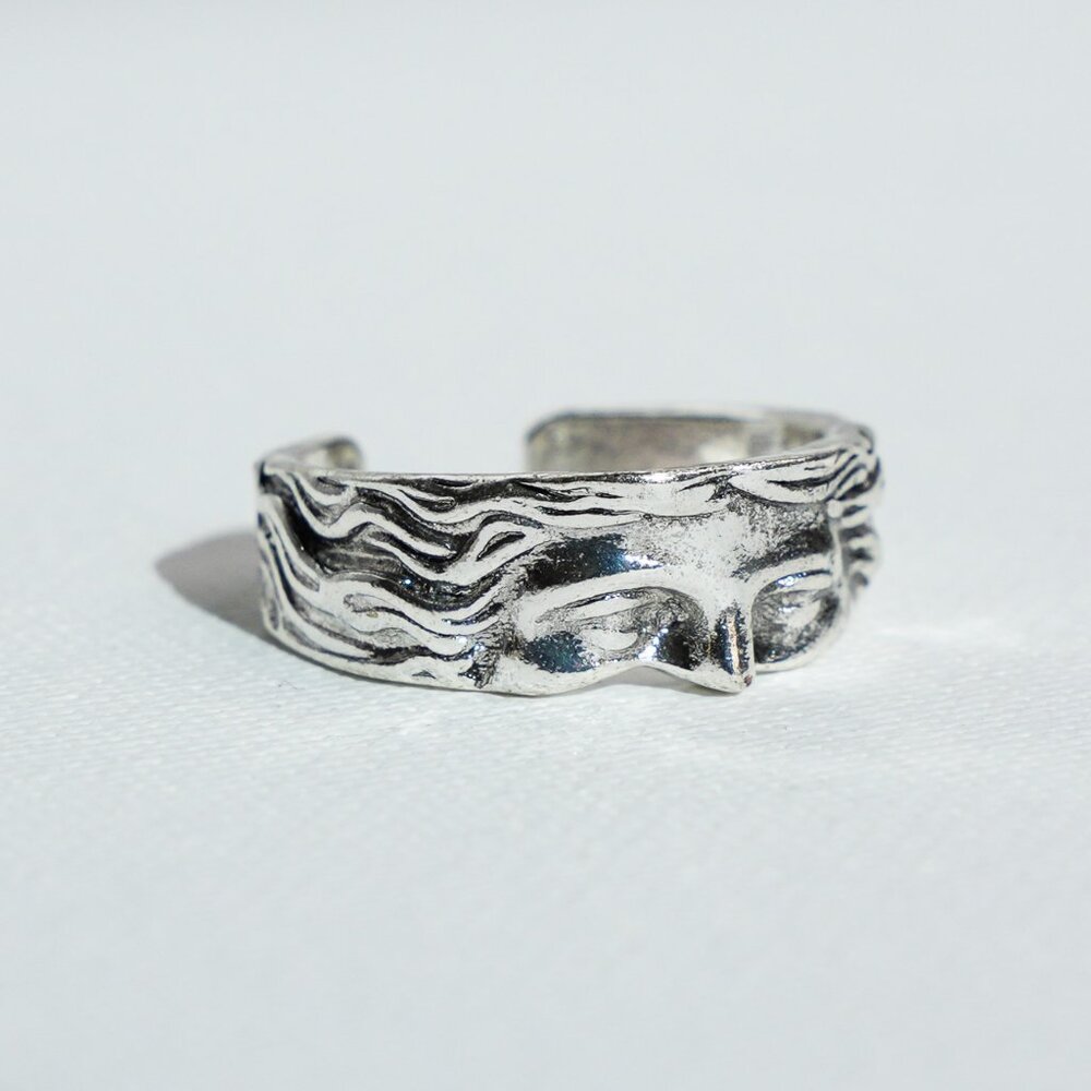 Silver Half-Face Greek Sculpture Ring Y2K